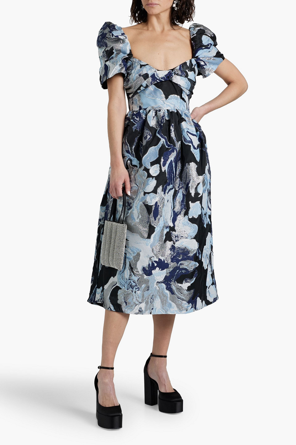 Shop Stine Goya Everleigh Twisted Metallic Jacquard Midi Dress In Sky Blue