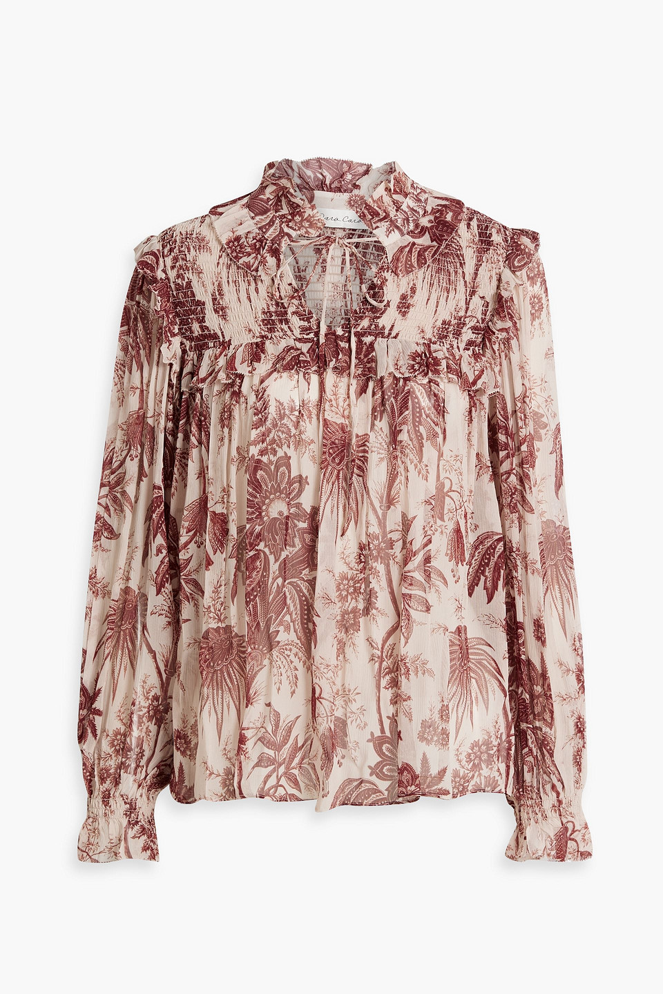 Cara Cara Michelle Shirred Printed Silk-georgette Blouse In Blush