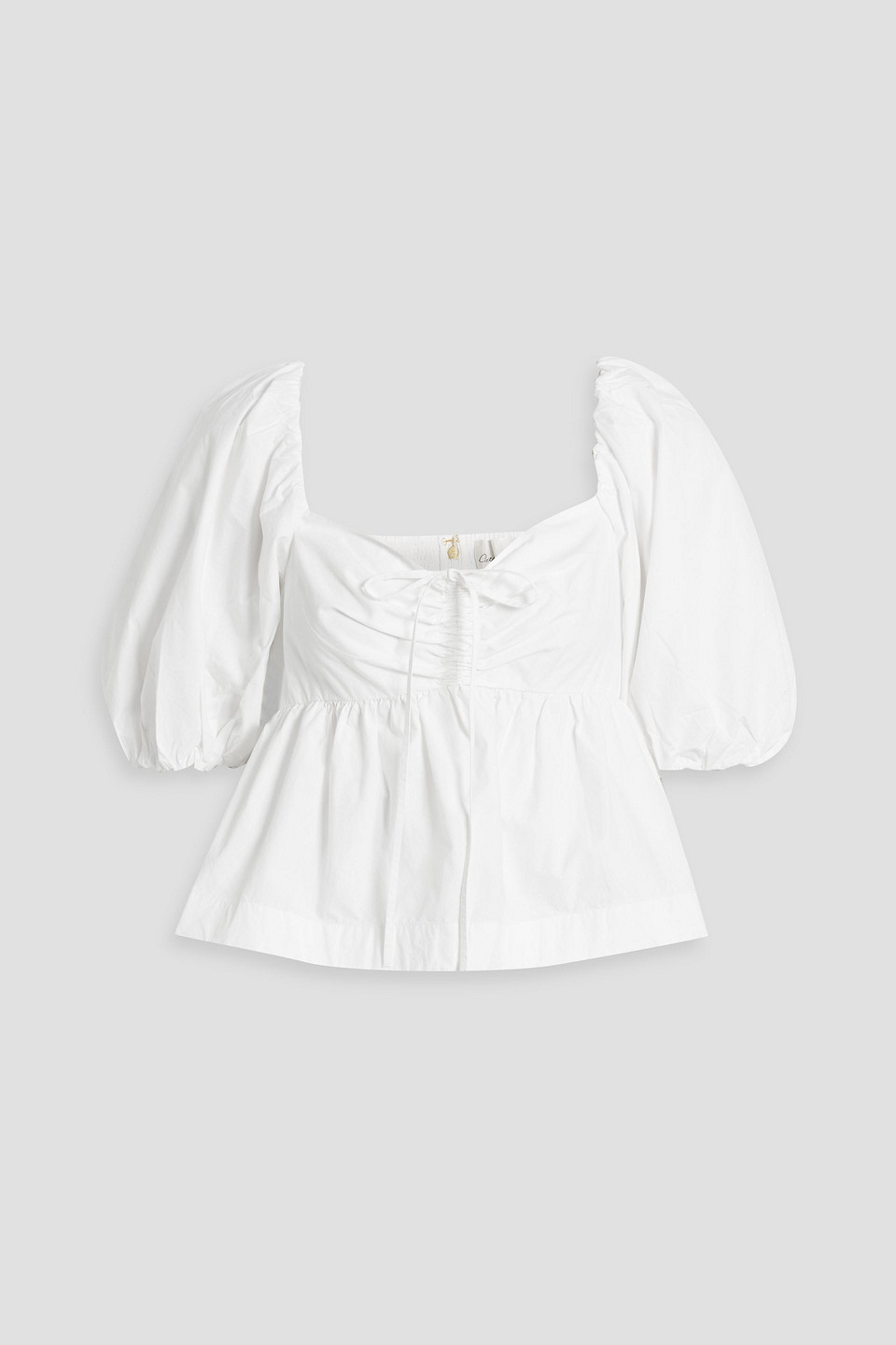 Pippa bow-detailed ruched cotton-poplin top