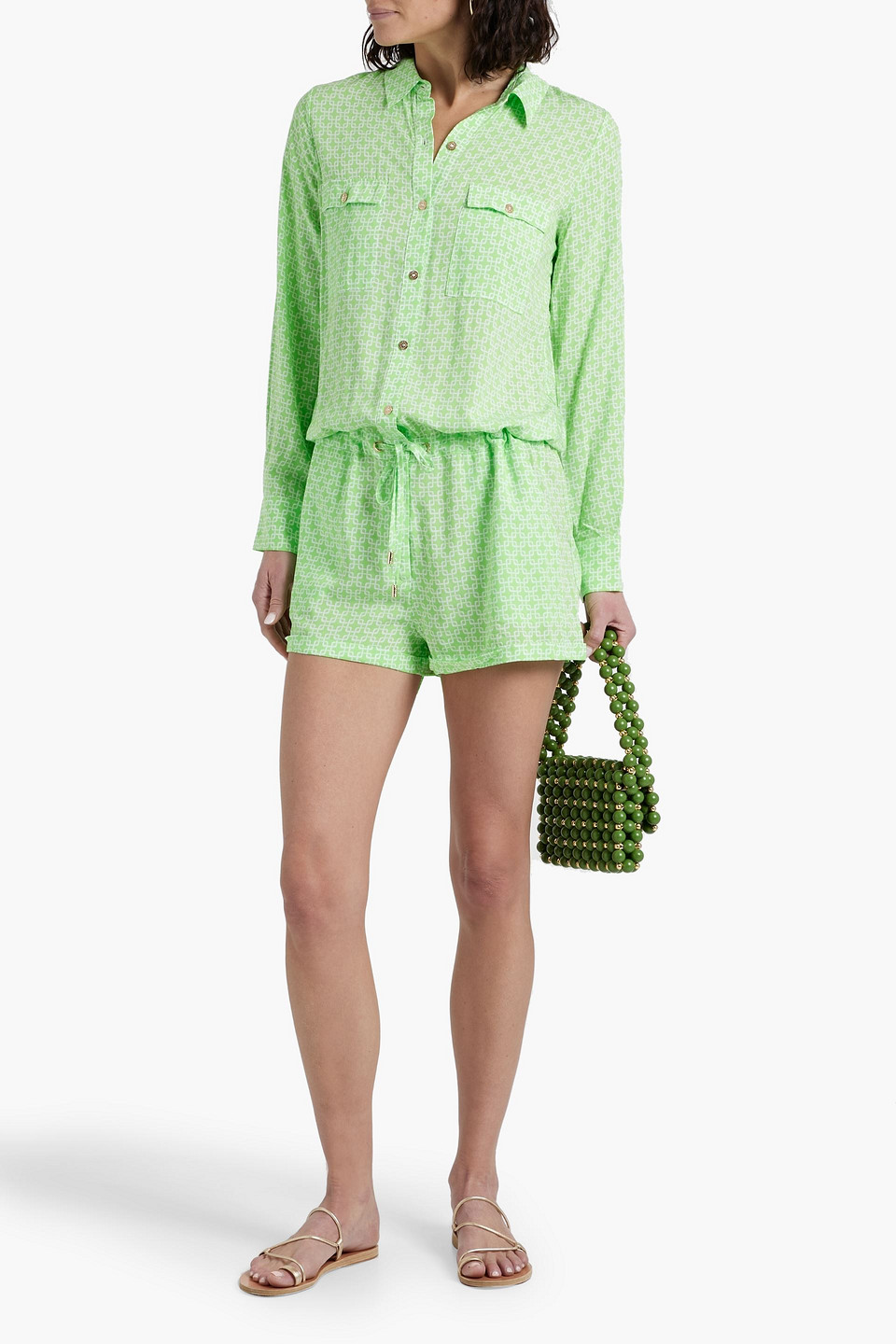 Shop Melissa Odabash Chloe Printed Voile Playsuit In Lime Green