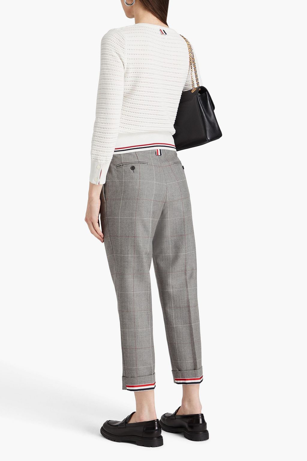 THOM BROWNE بنطال قصير بأرجل ضيقة من صوف جاكار مزين بنقشة مربعات