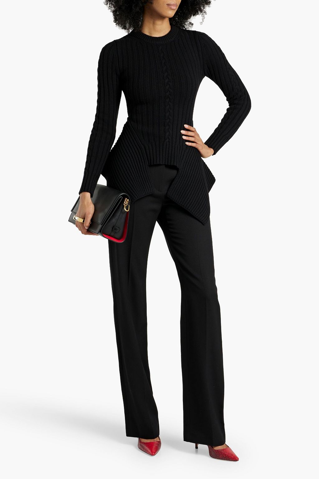 MCQUEEN Cable-knit wool and cashmere-blend peplum sweater