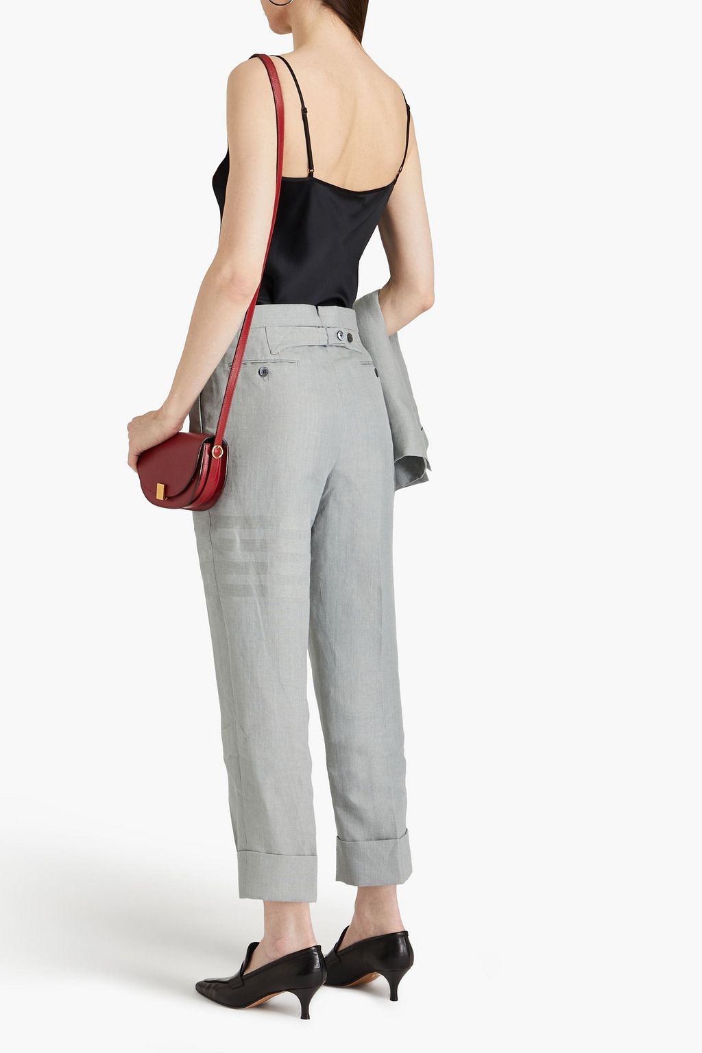THOM BROWNE Cropped Karottenhose aus Leinen mit Streifen