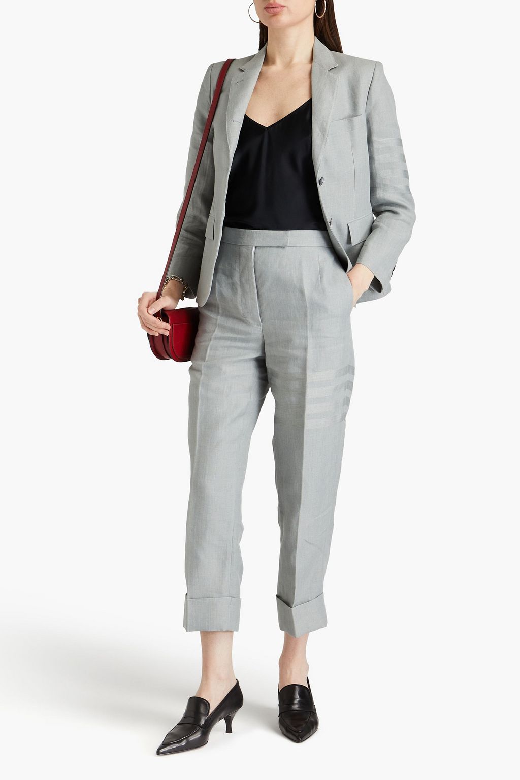 THOM BROWNE Cropped Karottenhose aus Leinen mit Streifen
