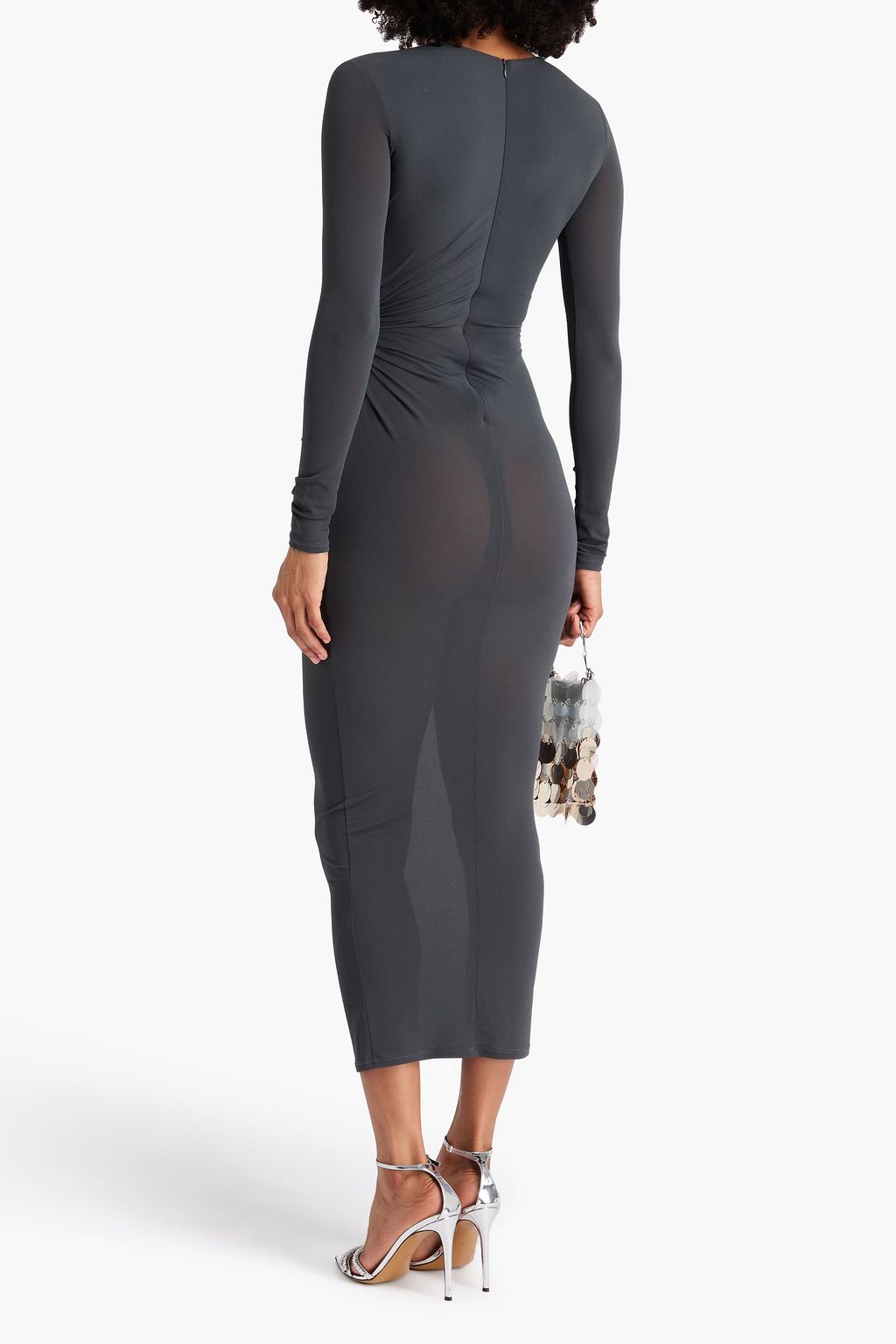 ALEX PERRY Draped stretch-crepe midi dress