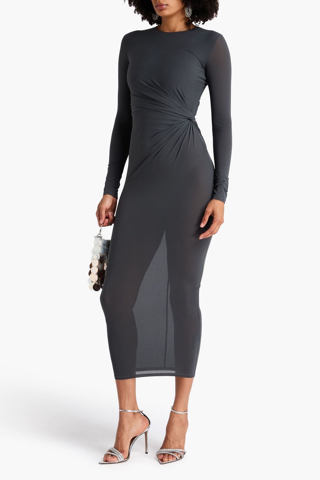 ALEX PERRY Draped stretch-crepe midi dress