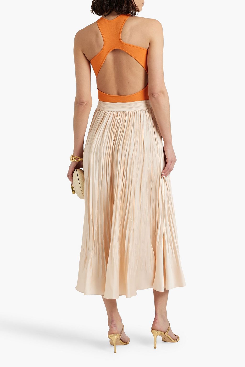 SIMKHAI プリーツ加工サテン ミディスカート