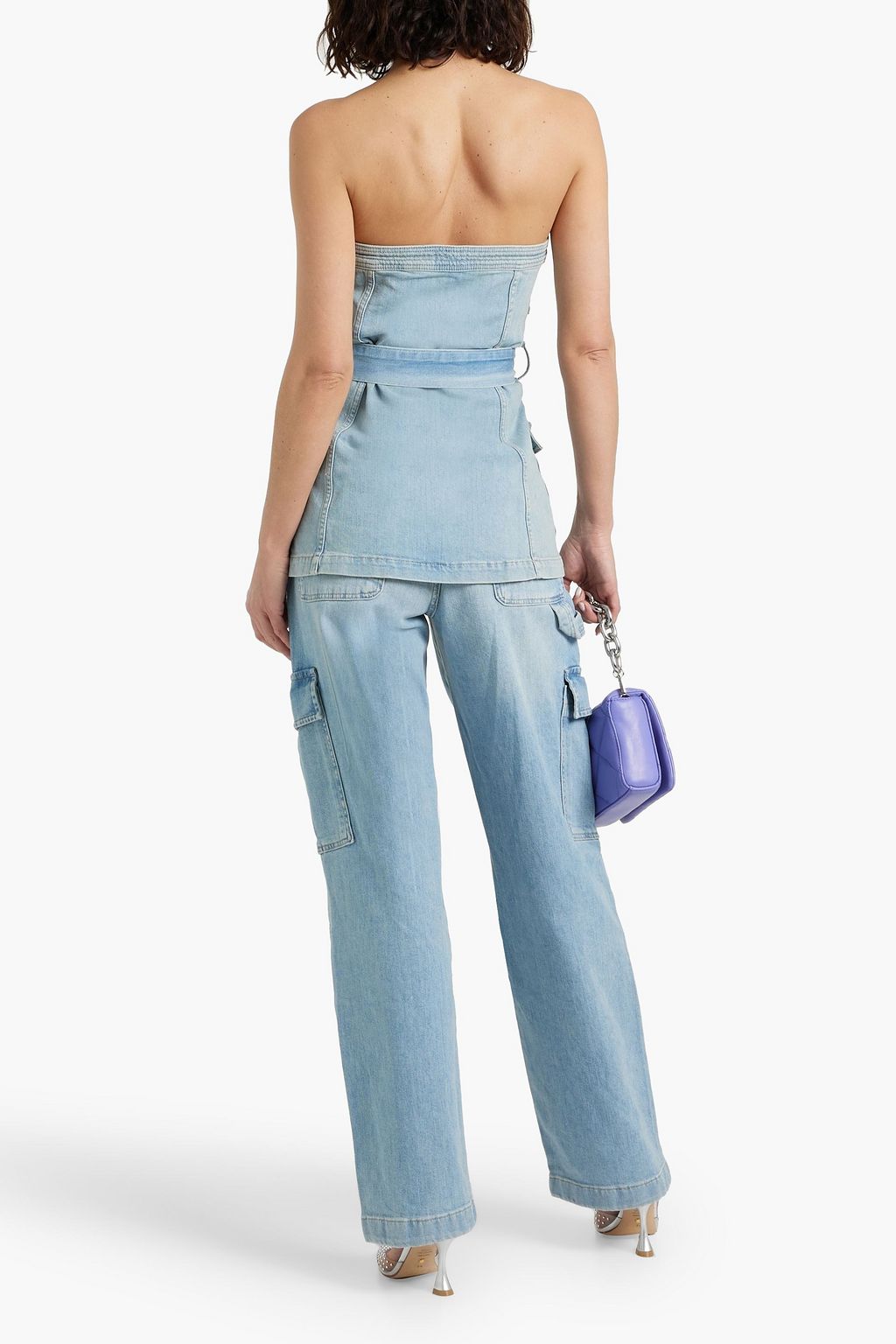 SIMKHAI Kota strapless belted denim top