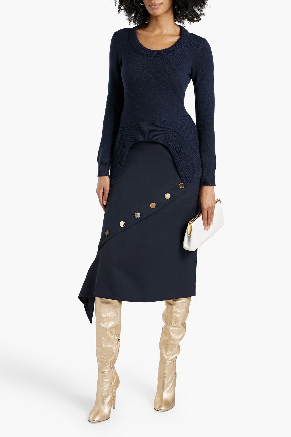 MCQUEEN Button-embellished wool-twill midi skirt