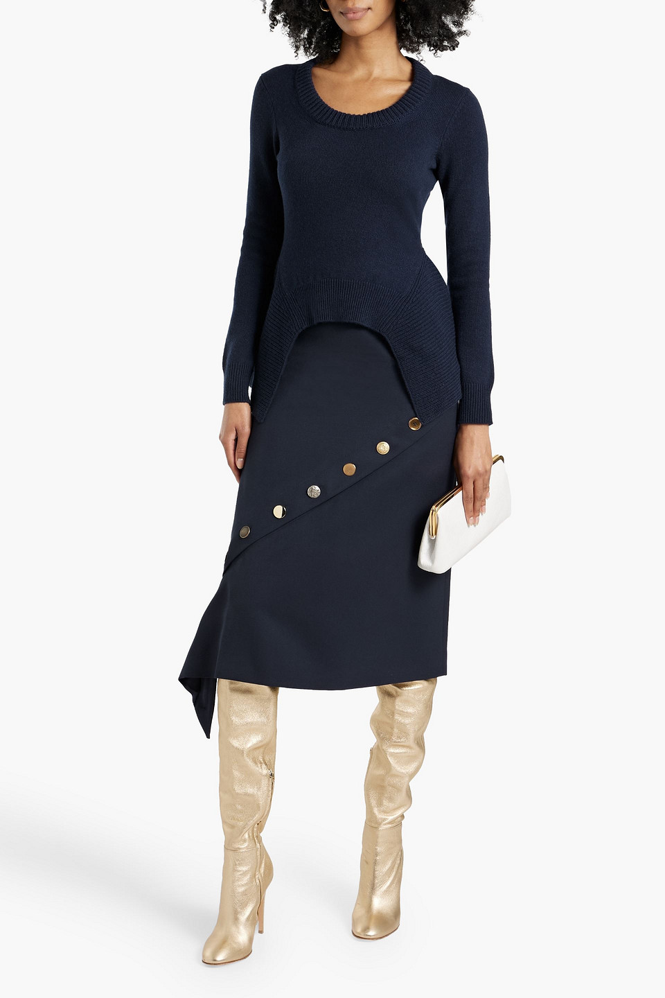 ALEXANDER MCQUEEN BUTTON-EMBELLISHED WOOL-TWILL MIDI SKIRT