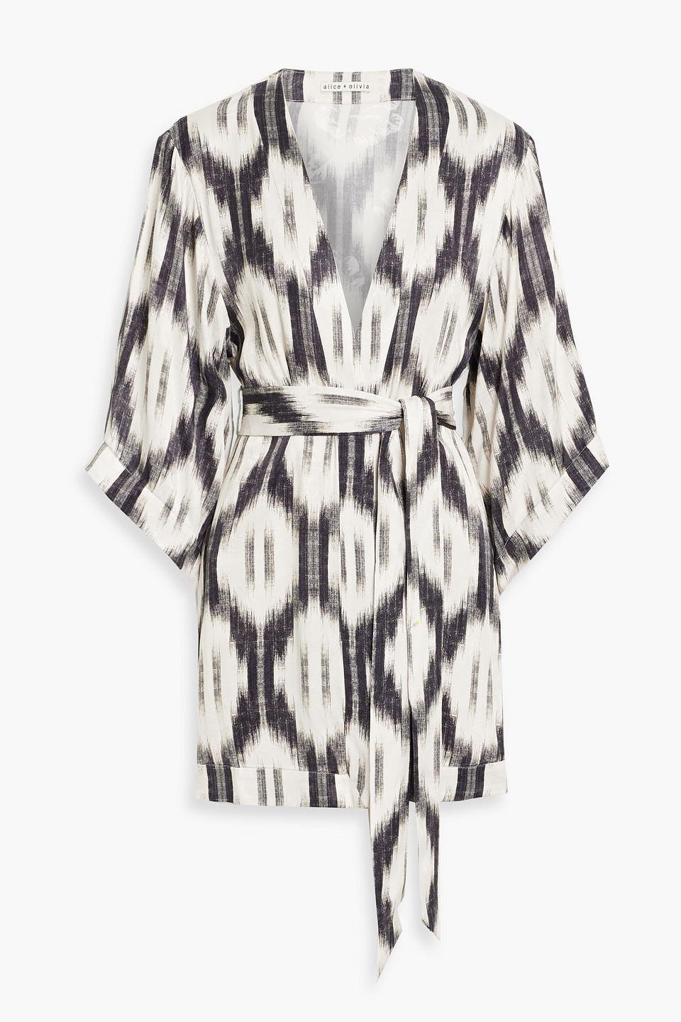 Alice And Olivia Domino Printed Satin-jacquard Kimono In Light Gray