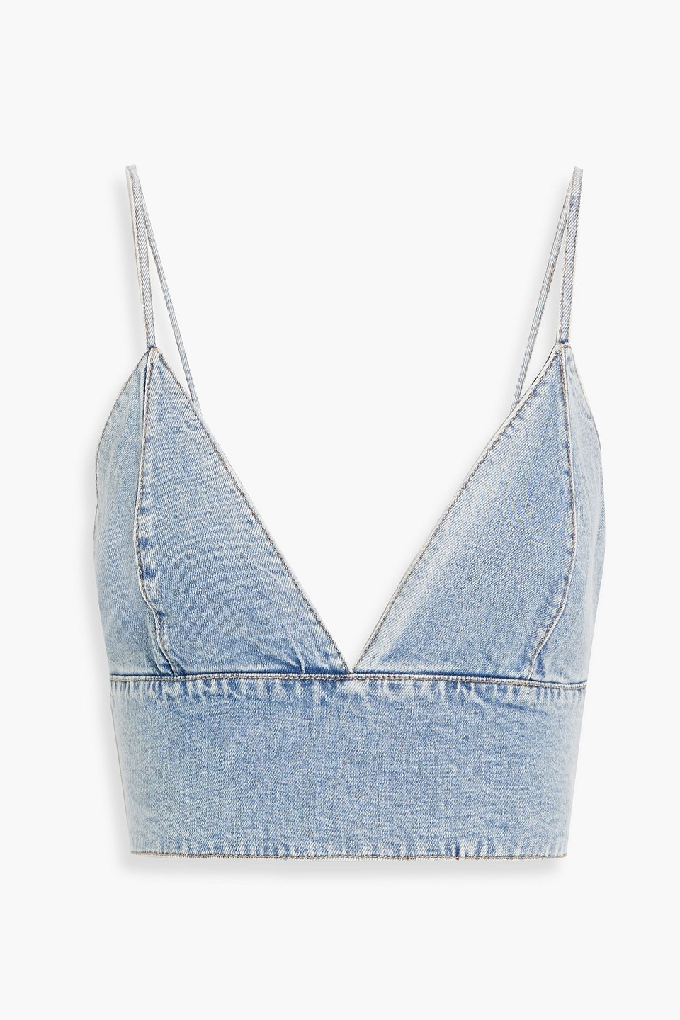 Alice And Olivia Carli Denim Crop Top In Mid Denim