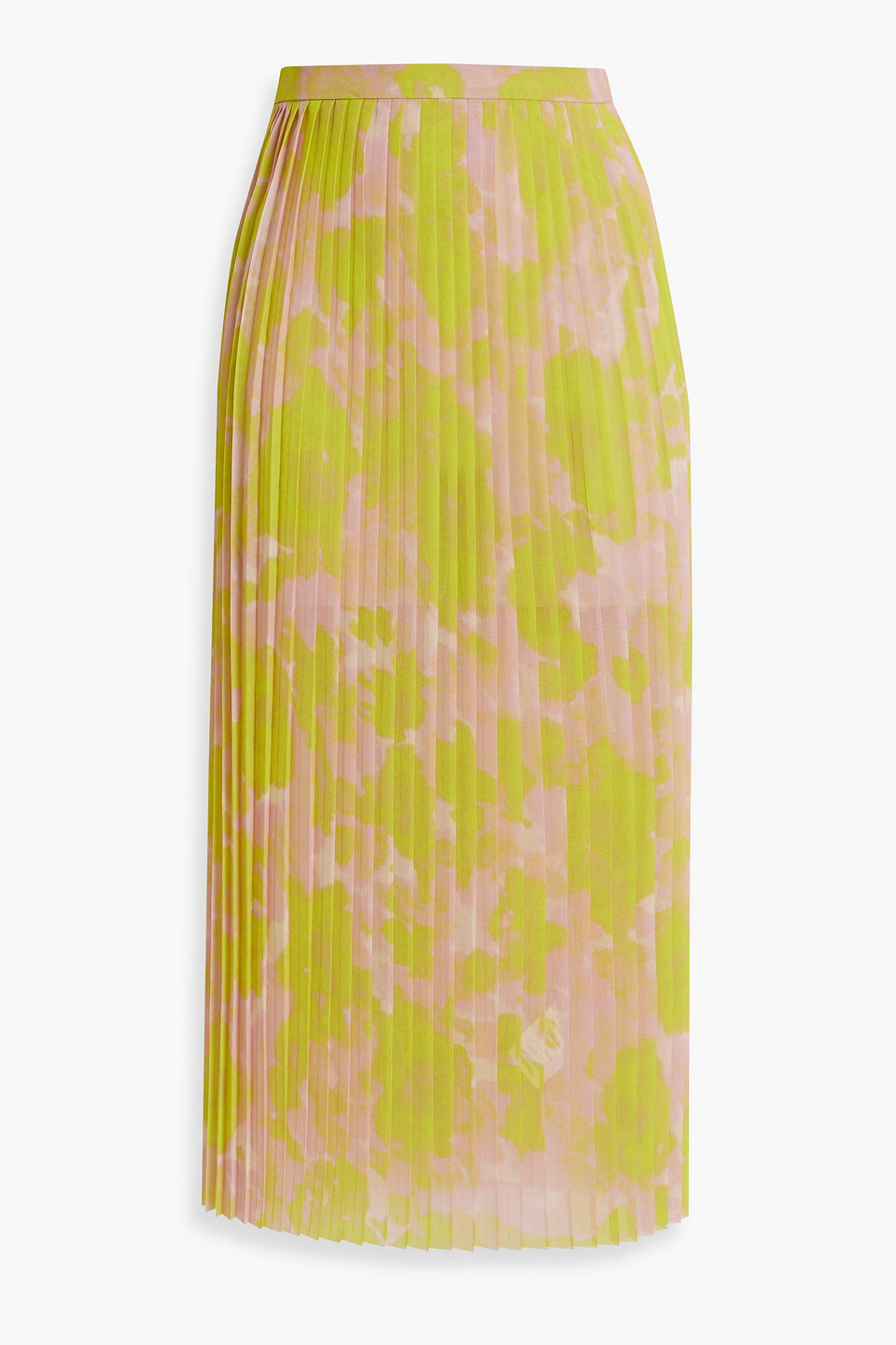 Shop Dries Van Noten Pleated Printed Chiffon Midi Skirt In Chartreuse