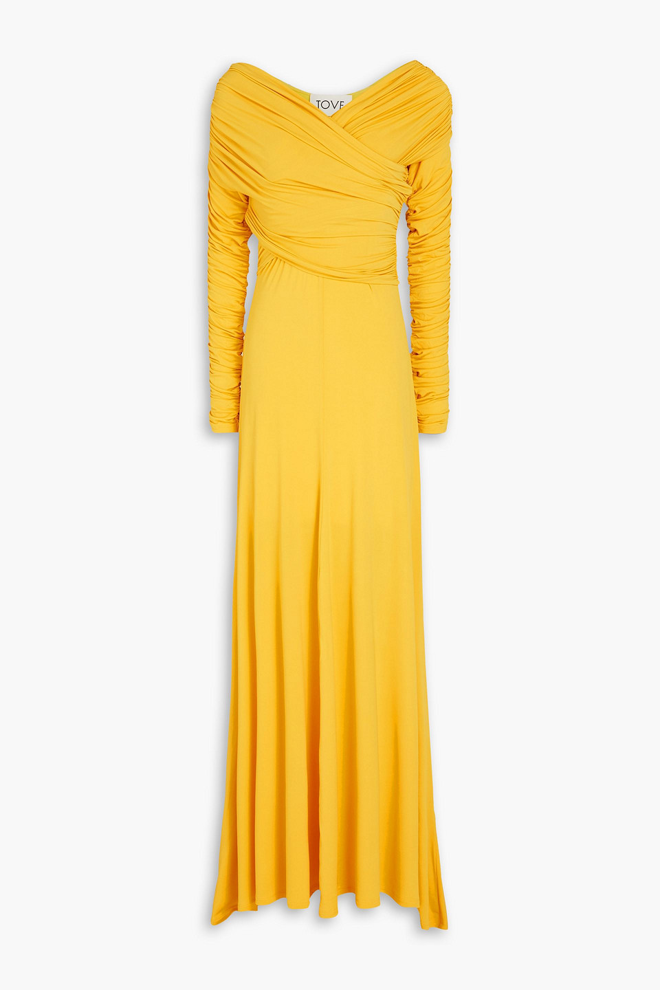 Tove Wrap-effect Gathered Stretch-jersey Maxi Dress In Yellow