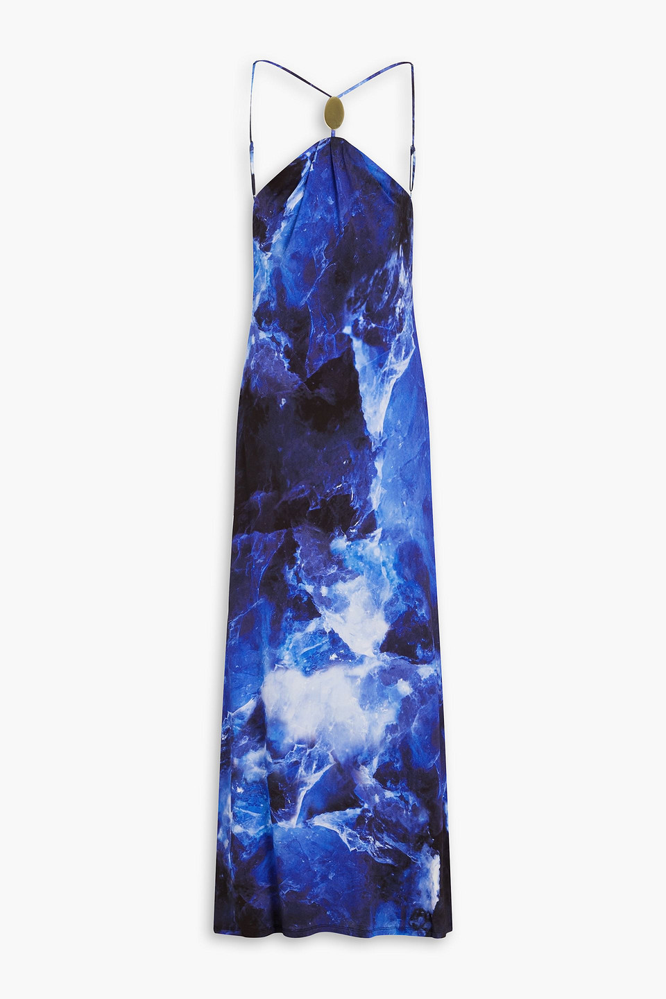 Simkhai Sunnie Open-back Printed Jersey Halterneck Gown In Blue