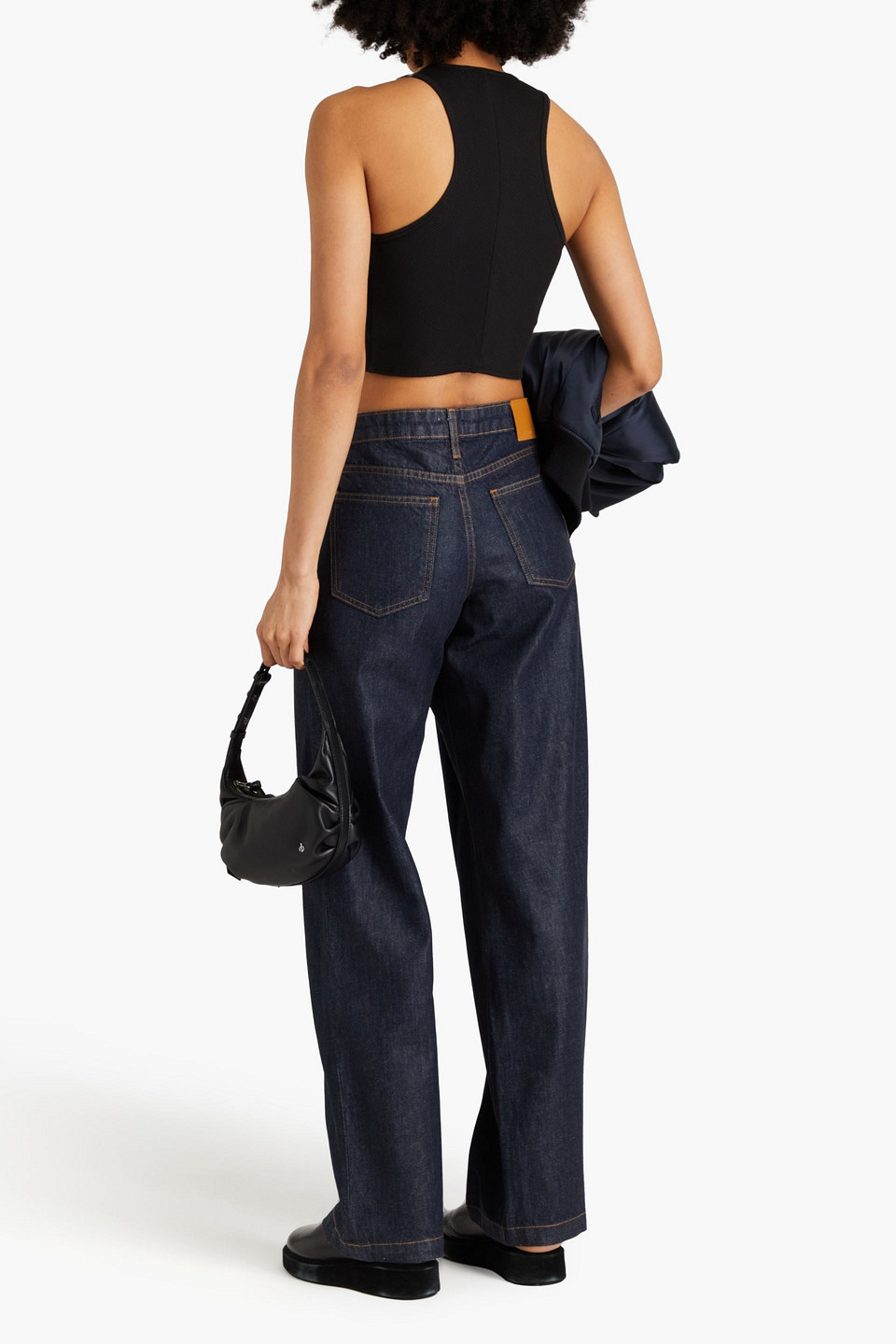 Simkhai Casey Coated High-rise Straight-leg Jeans In Dark Denim