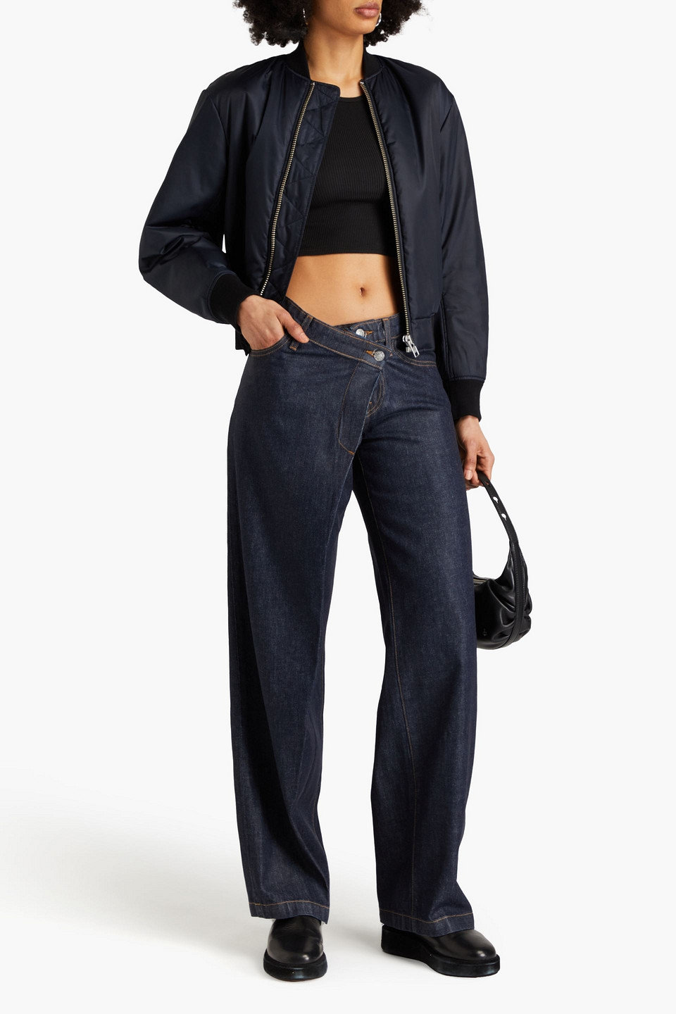 Simkhai Casey Coated High-rise Straight-leg Jeans In Dark Denim