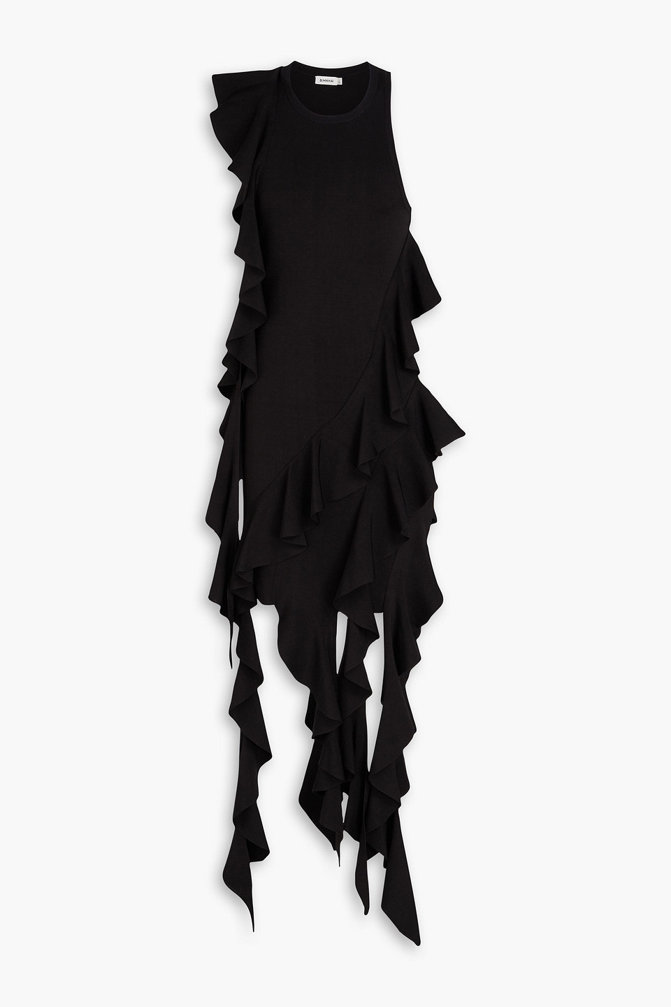 Shop Simkhai Wilda Ruffled Stretch-knit Mini Dress In Black