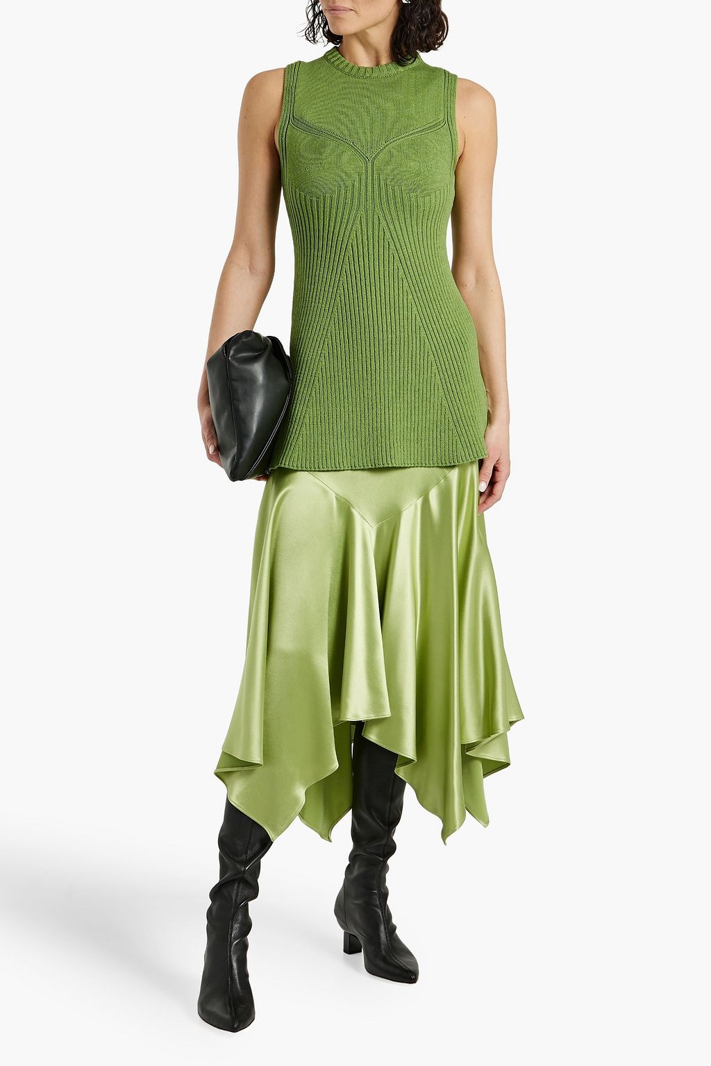 JIL SANDER Ribbed-knit cotton-blend top
