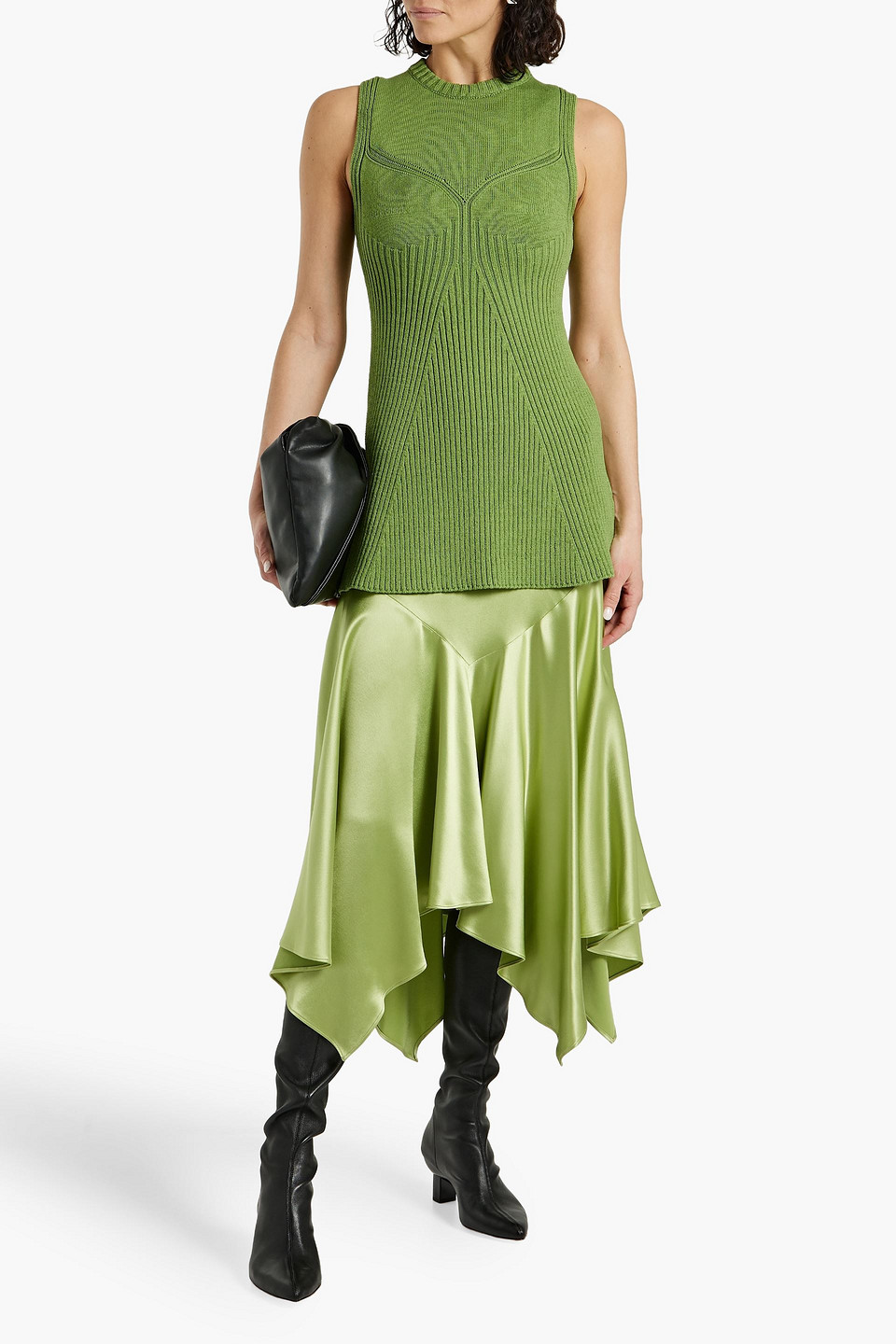 Shop Jil Sander Ribbed Cotton-blend Top In Leaf Green