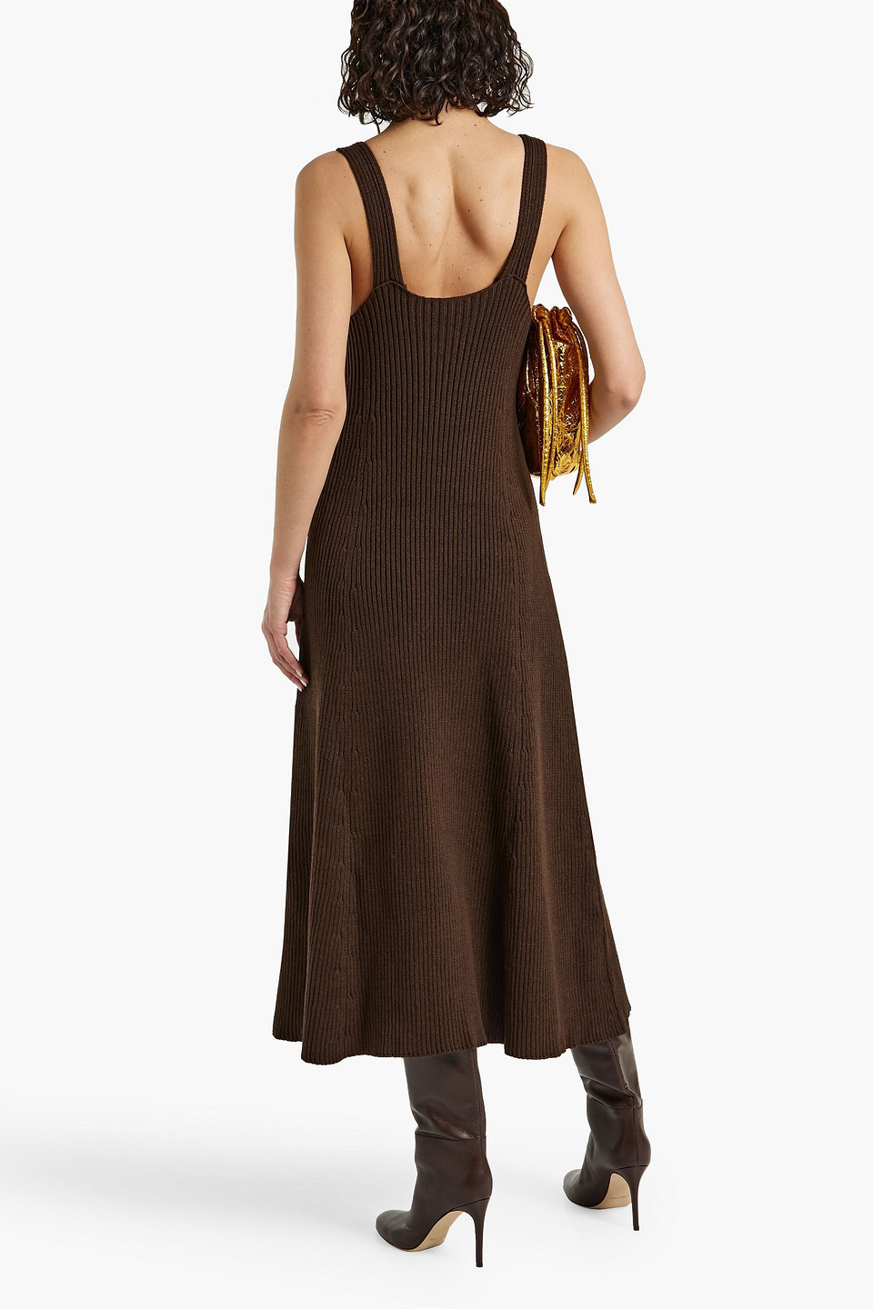 Shop Jil Sander Ribbed Cotton-blend Midi Dress In Chocolate