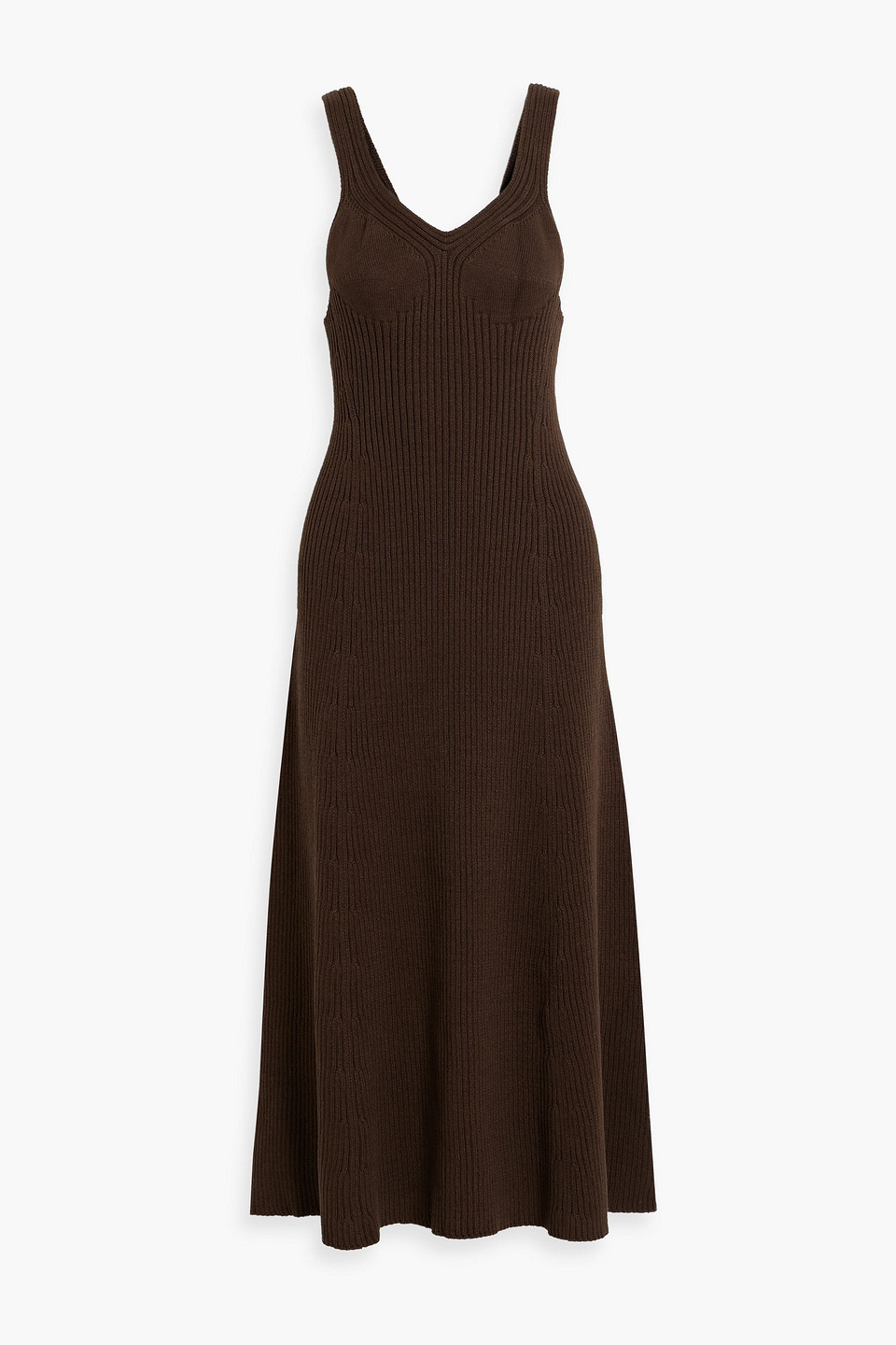 Jil Sander Ribbed Cotton-blend Midi Dress In Chocolate