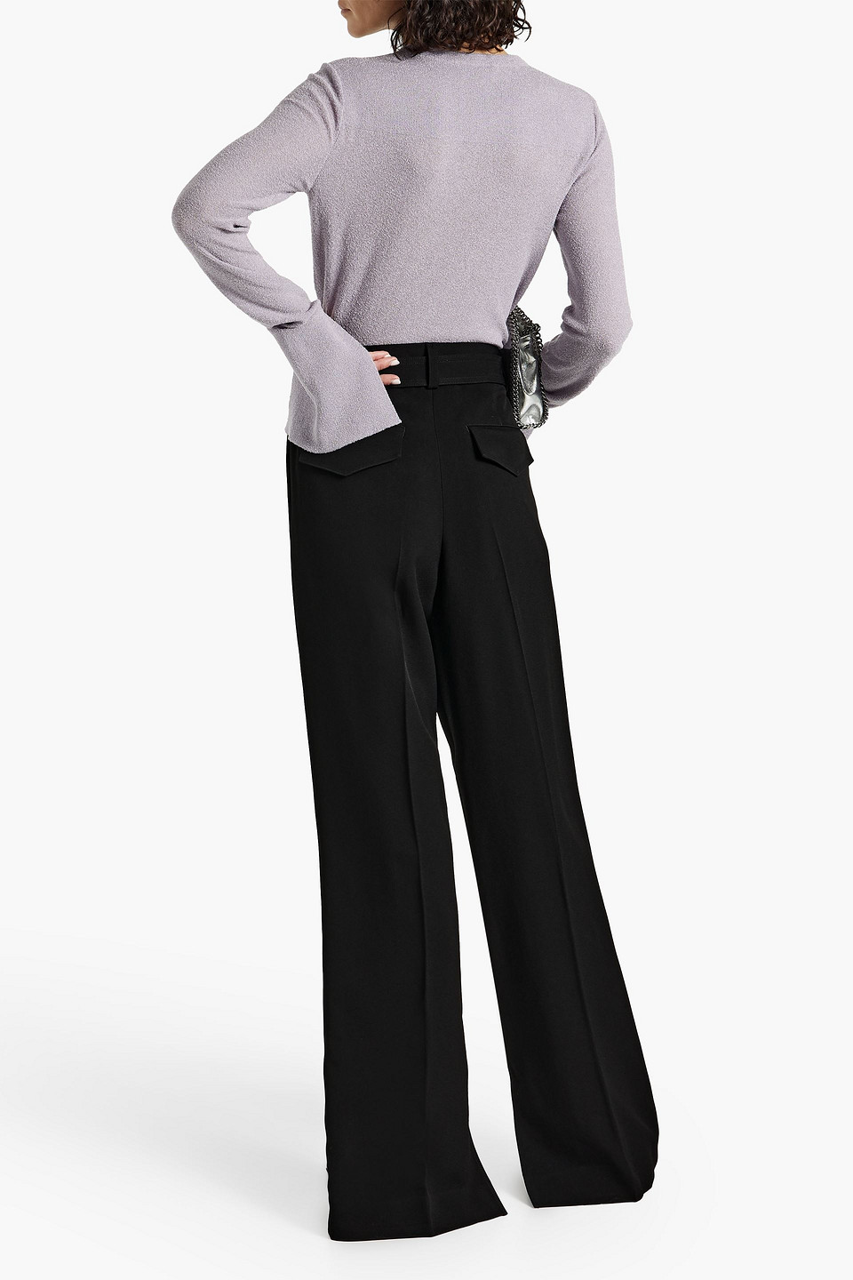 Jil Sander Belted Pleated Crepe Wide-leg Pants In Black