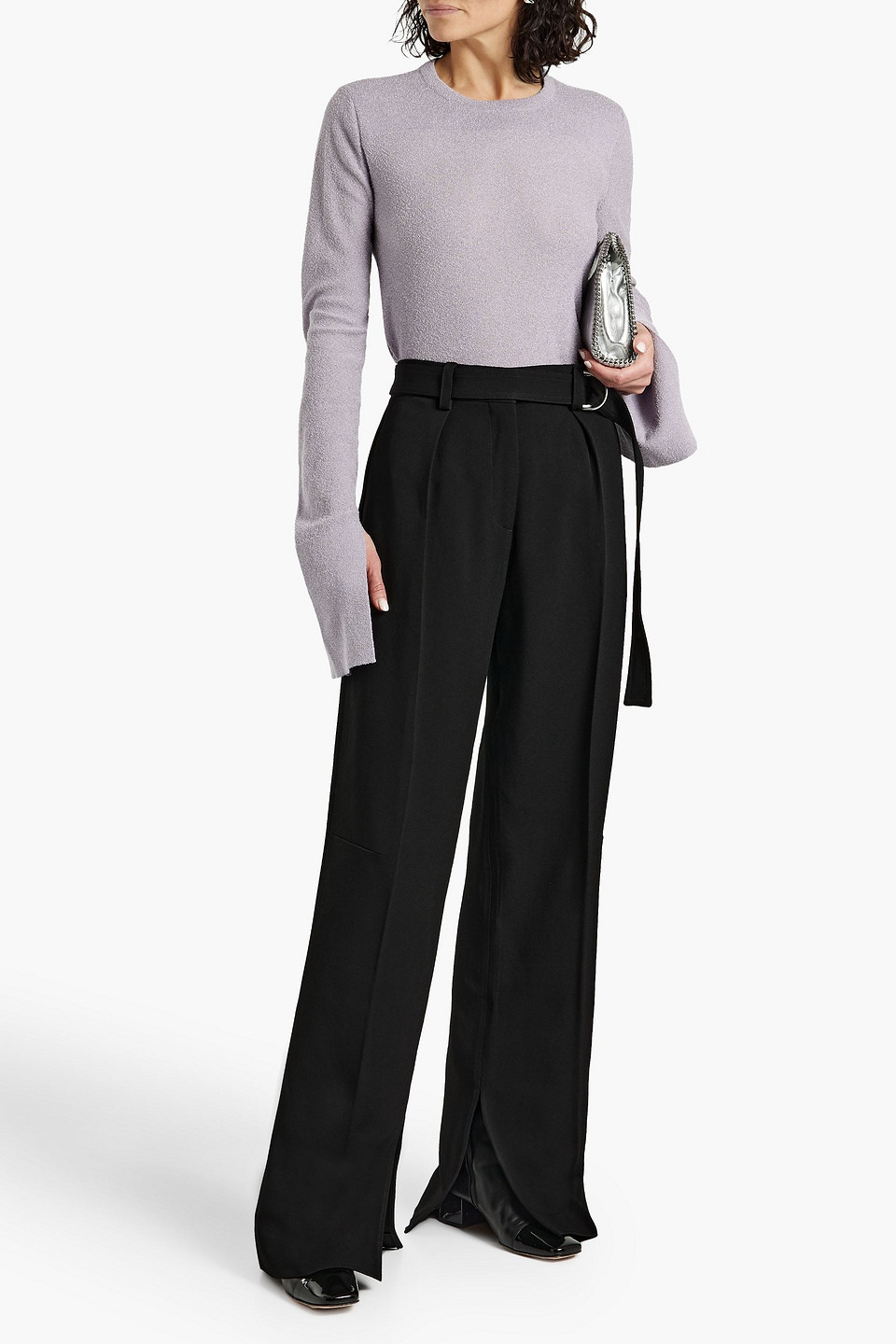 Jil Sander Belted Pleated Crepe Wide-leg Pants In Black