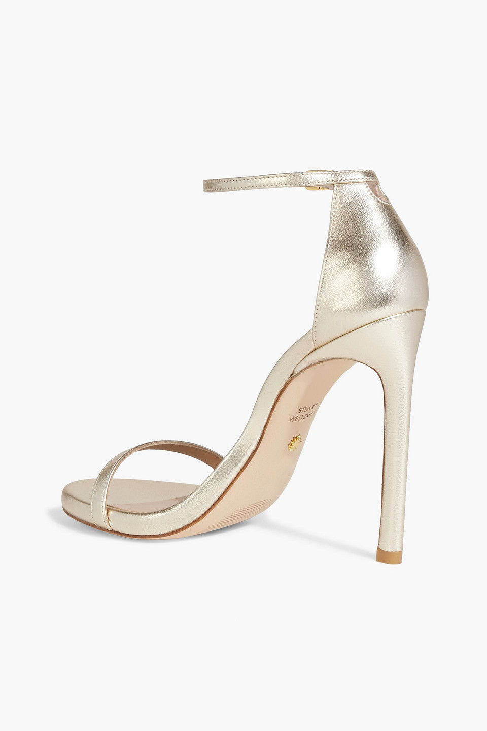 Shop Stuart Weitzman Metallic Leather Sandals In Platinum