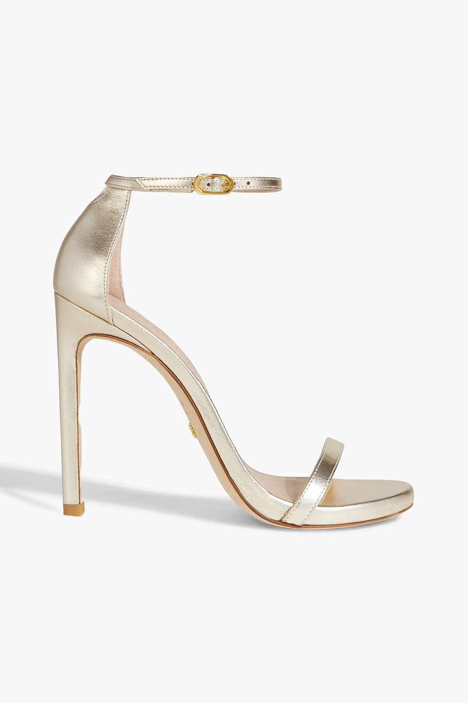 Shop Stuart Weitzman Metallic Leather Sandals In Platinum