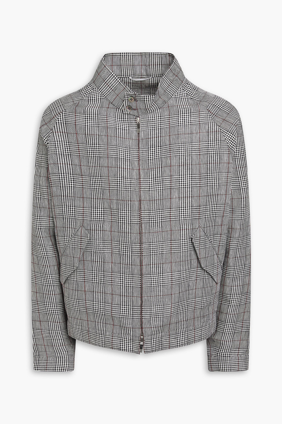 Thom Browne Prince Of Wales Checked Linen Jacket In Grey