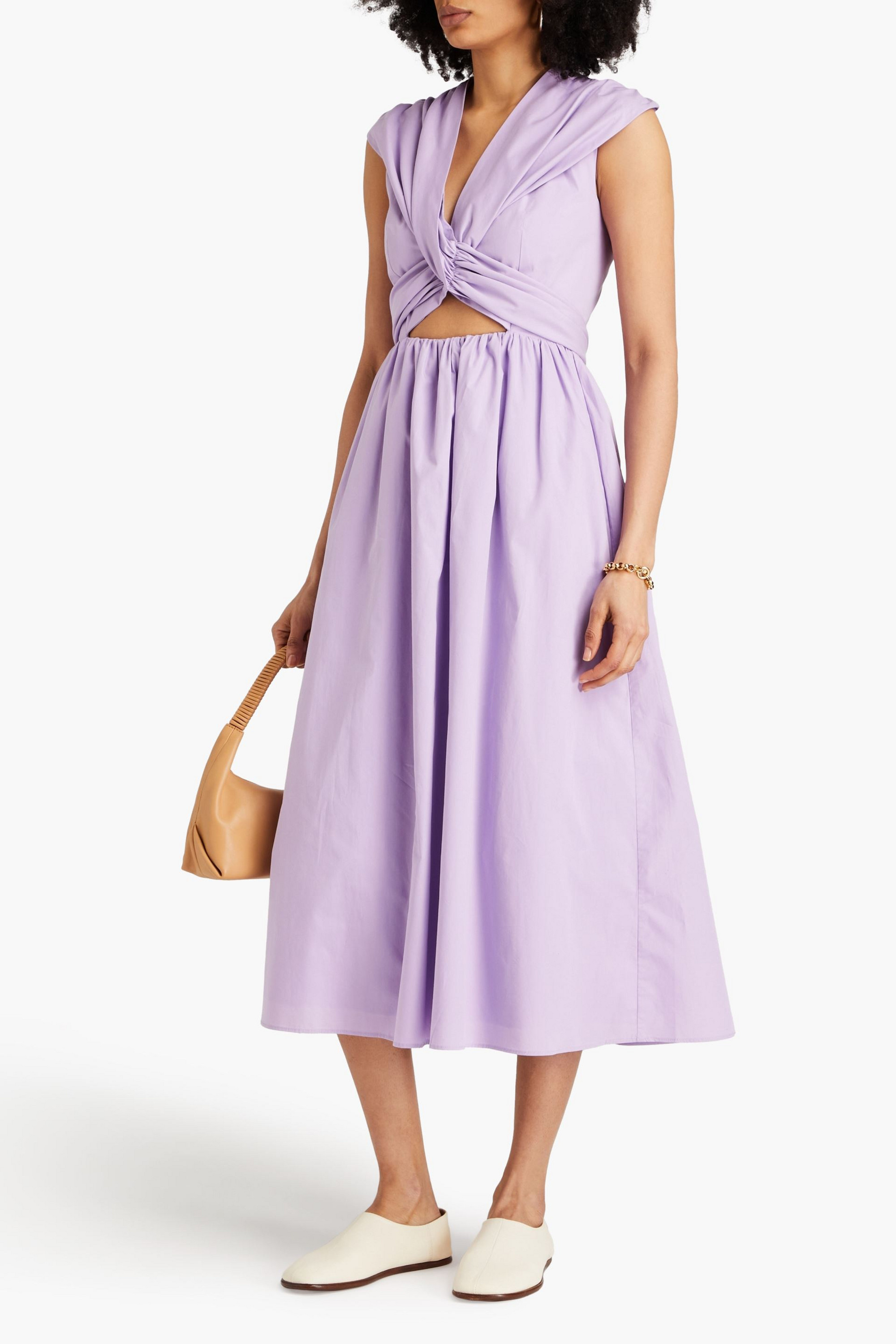 TOVE Carine twist-front cutout cotton-poplin midi dress