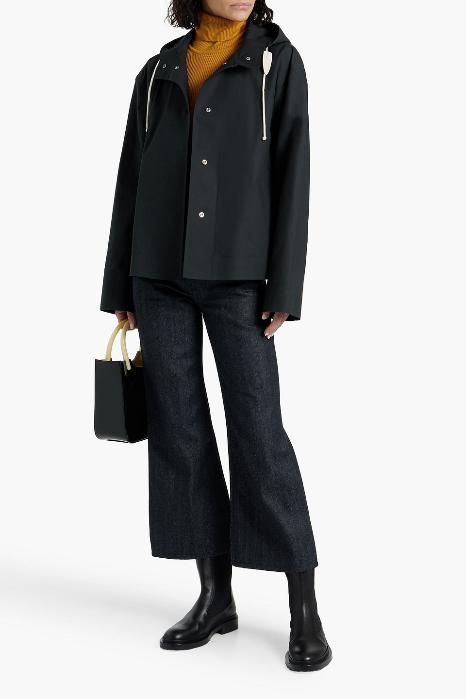 Jil Sander Layered Cotton-canvas Hooded Jacket In Navy