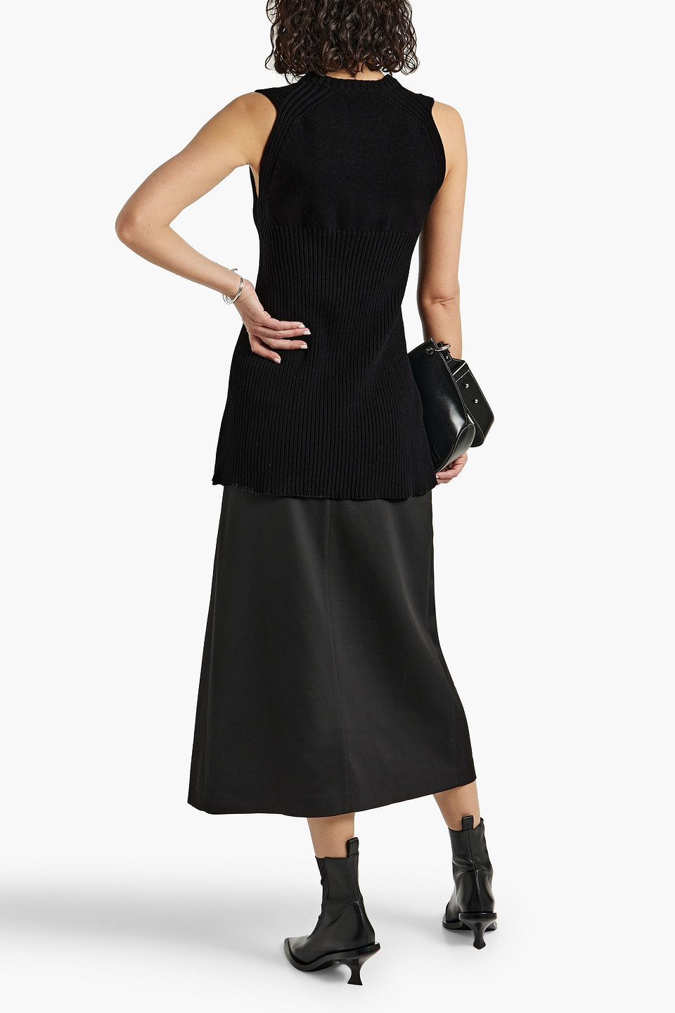 Jil Sander Ribbed-knit Cotton-blend Top In Black