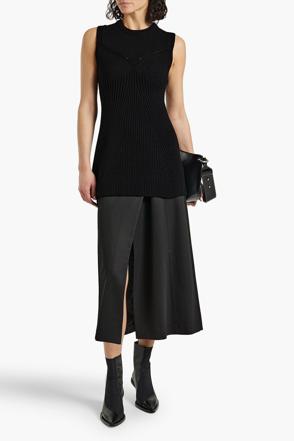JIL SANDER Ribbed-knit cotton-blend top