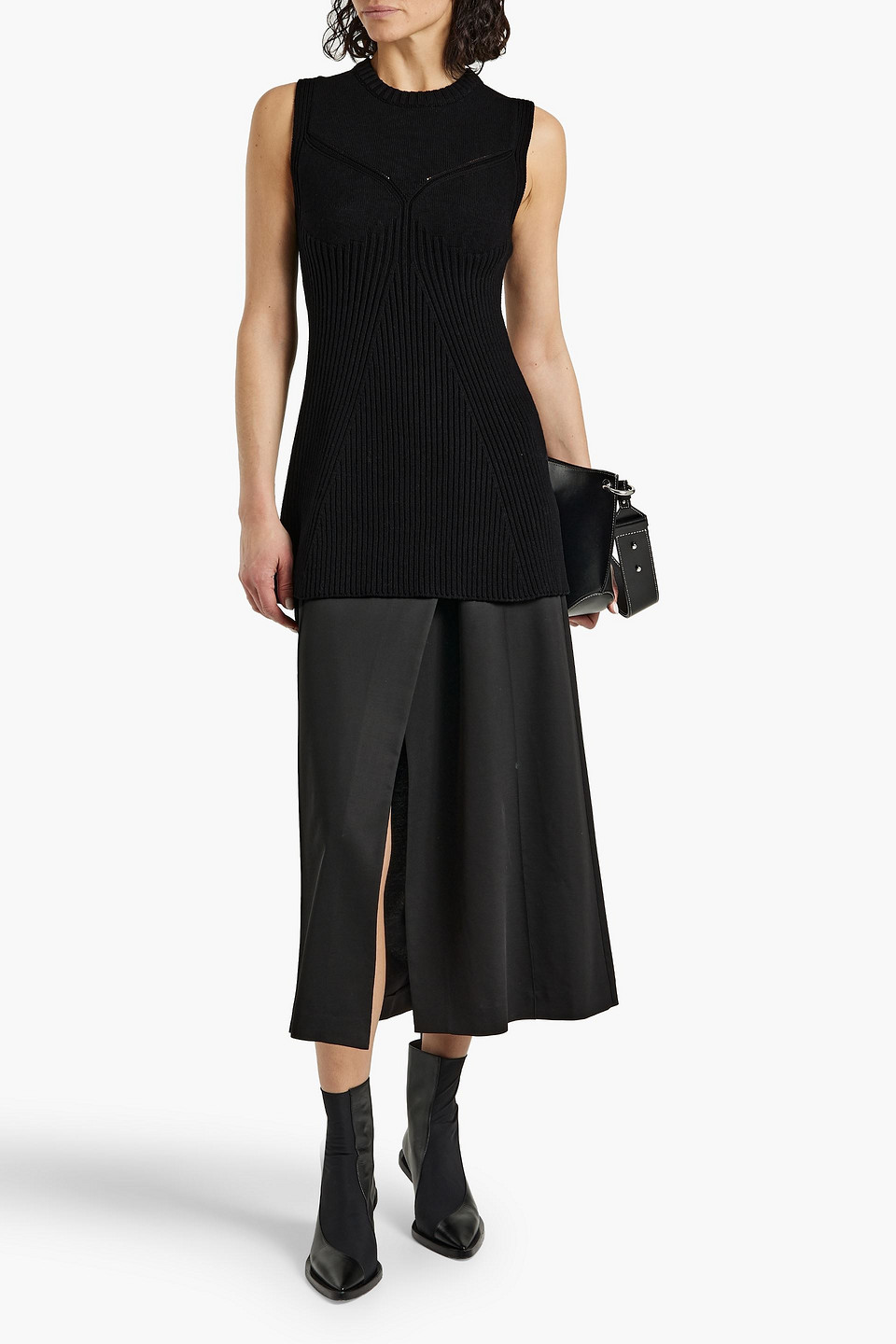 Jil Sander Ribbed-knit Cotton-blend Top In Black
