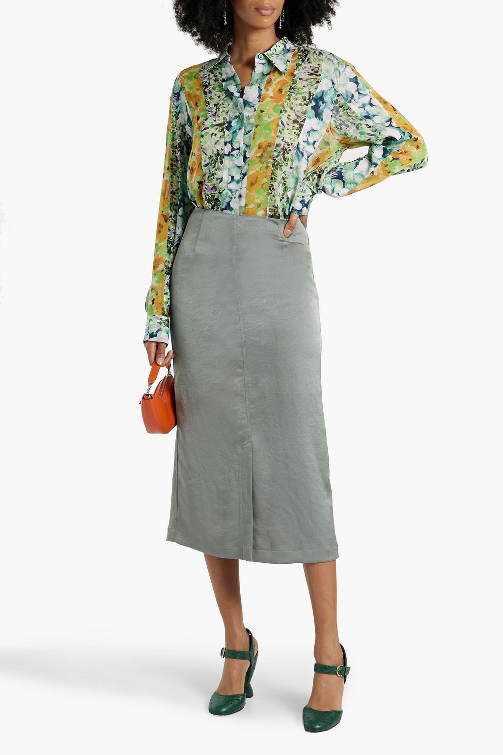 DRIES VAN NOTEN Satin-crepe midi skirt