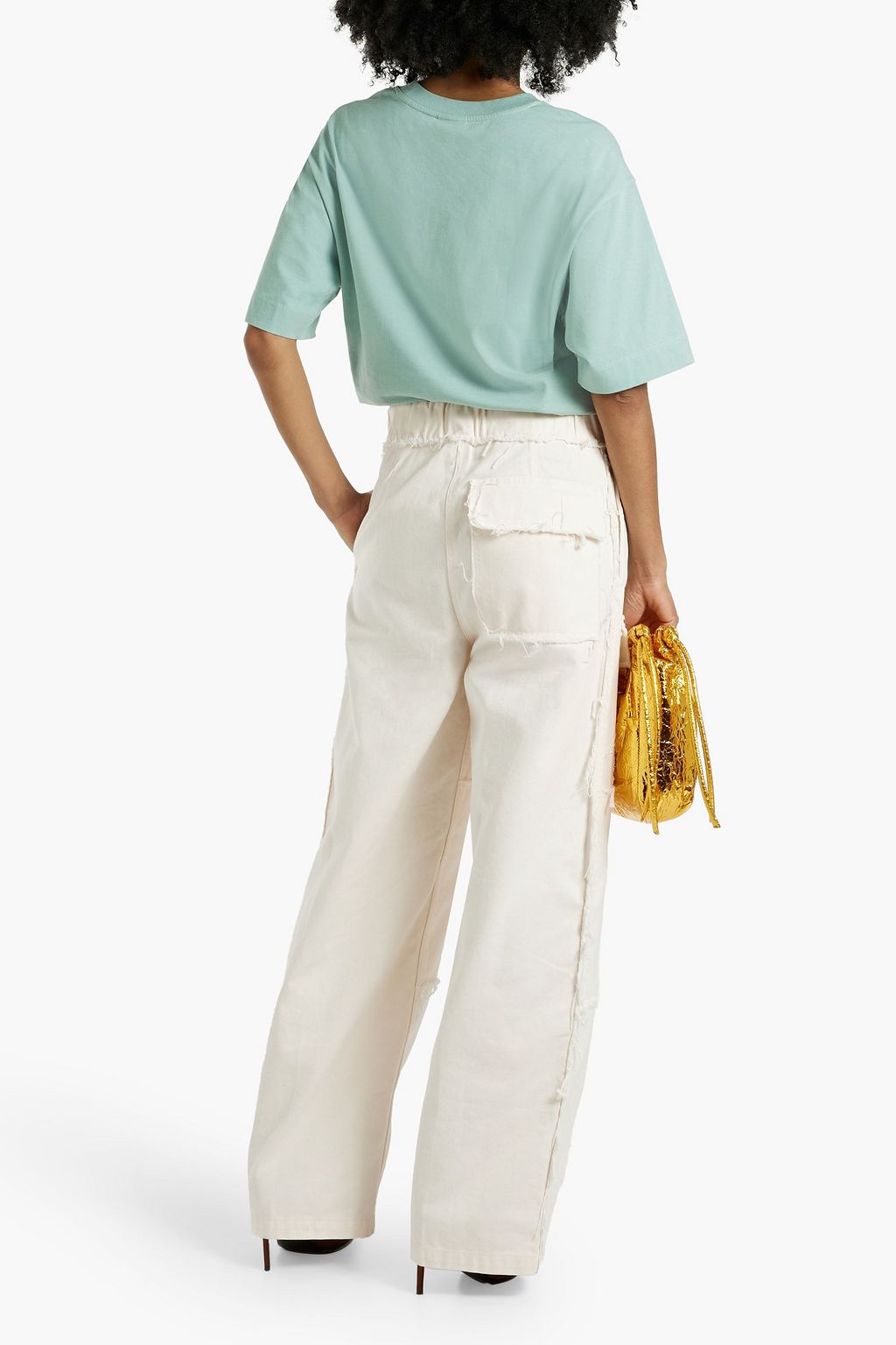 DRIES VAN NOTEN Frayed cotton-twill wide-leg pants