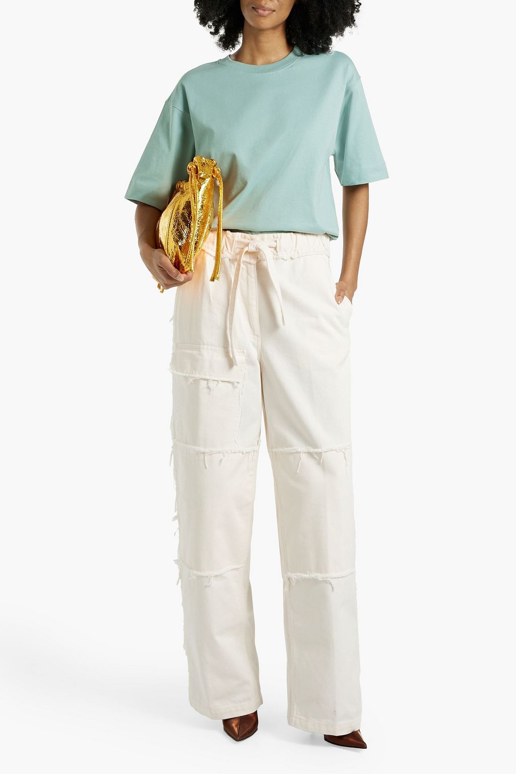 DRIES VAN NOTEN Frayed cotton-twill wide-leg pants