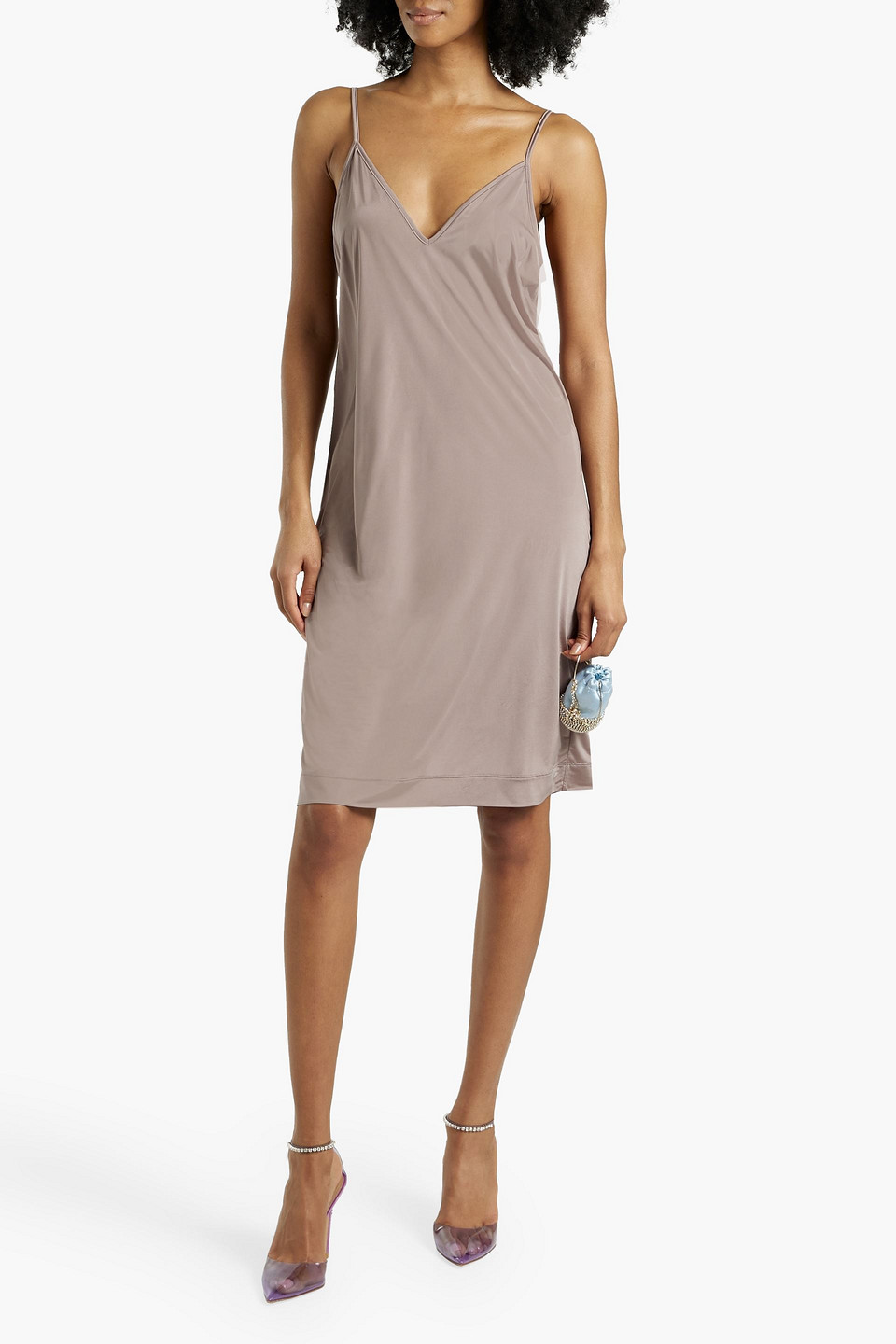 Dries Van Noten Satin Slip Dress In Stone