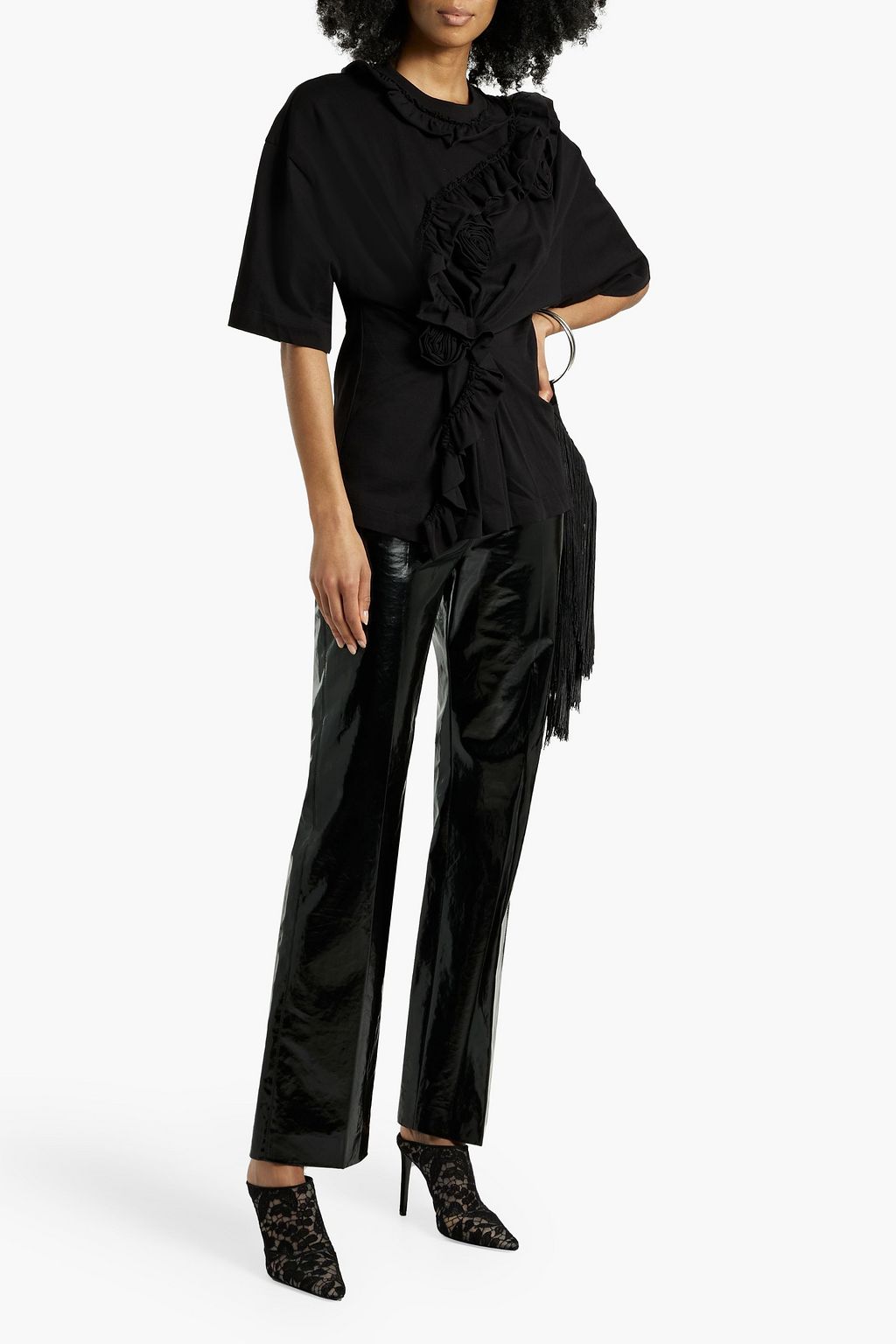 DRIES VAN NOTEN Appliquéd ruffled cotton-jersey top