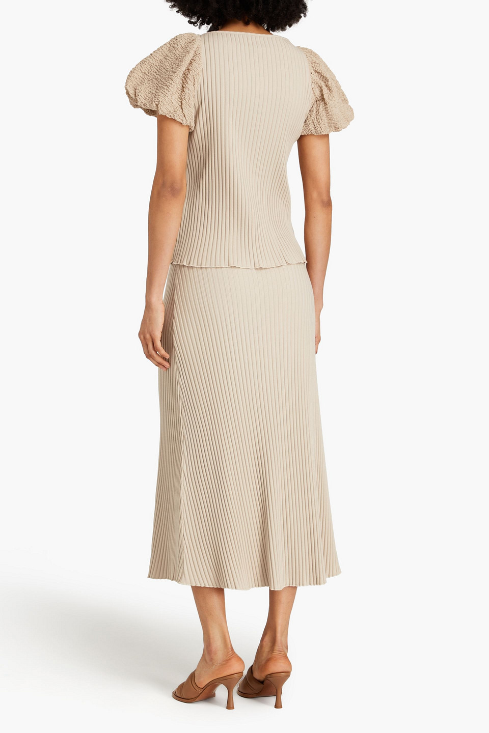 Mother Of Pearl Ribbed Jersey Top In Sand