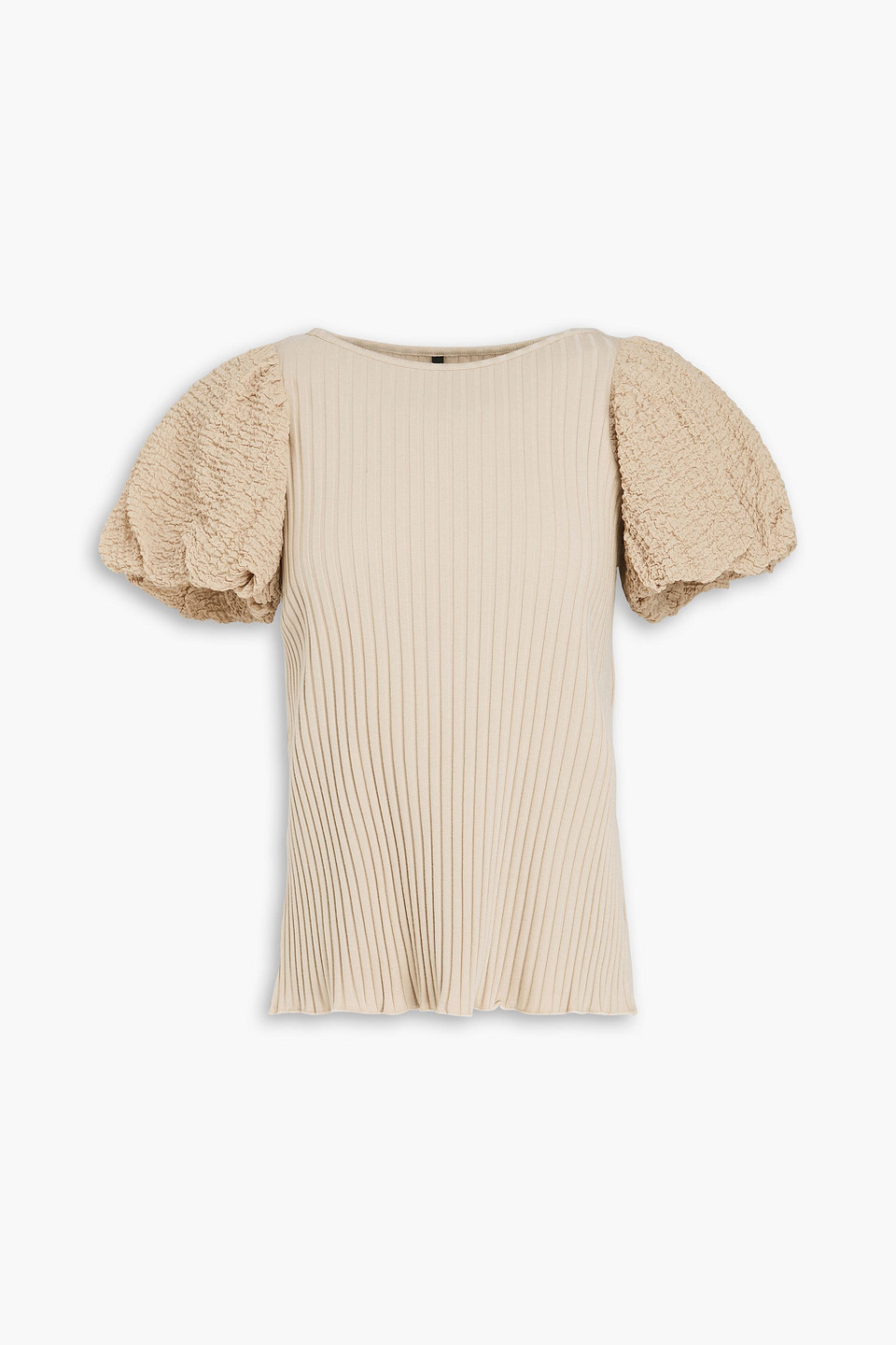 Mother Of Pearl Ribbed Jersey Top In Sand