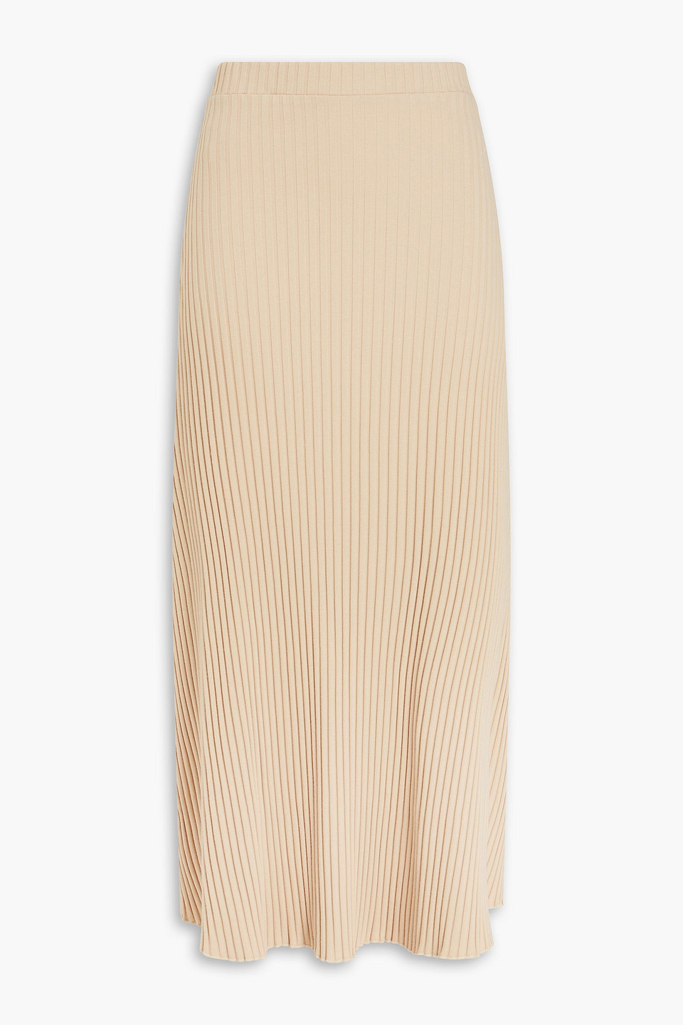 Mother Of Pearl Ribbed Cotton-blend Jersey Midi Skirt In Sand
