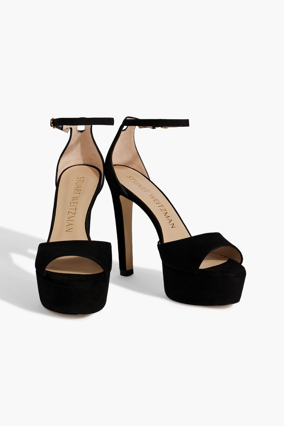 Shop Stuart Weitzman Disco Suede Platform Sandals In Black