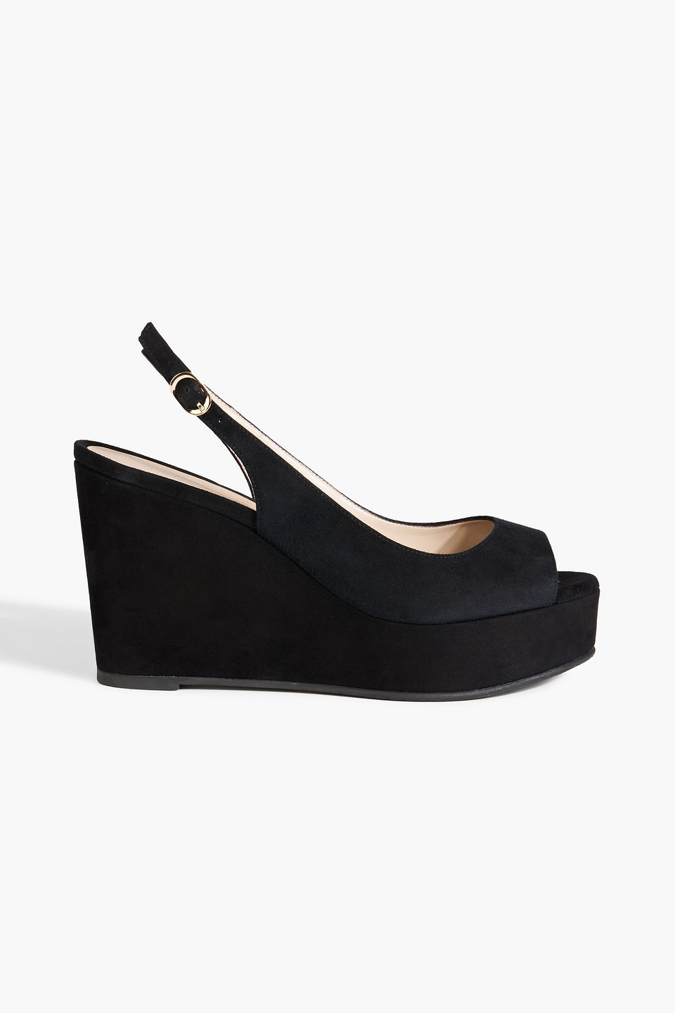 Stuart Weitzman Riveria Suede Wedge Slingback Sandals In Black