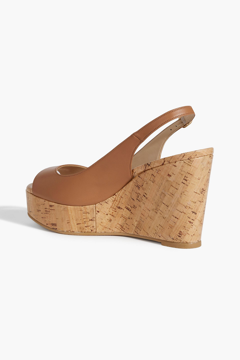 Shop Stuart Weitzman Riveria Leather Wedge Slingback Sandals In Tan