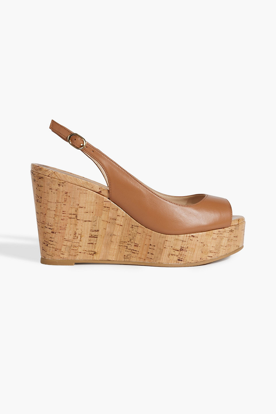 Shop Stuart Weitzman Riveria Leather Wedge Slingback Sandals In Tan