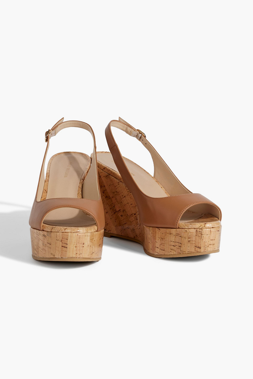 Shop Stuart Weitzman Riveria Leather Wedge Slingback Sandals In Tan