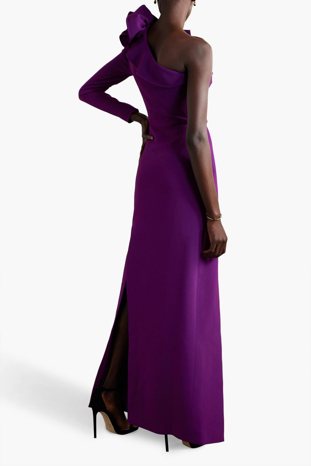 ELIE SAAB One-sleeve ruffled cady gown